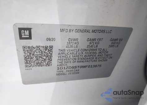 2021 Chevrolet Malibu Fwd Lt z USA, uszkodzony, nr VIN 1G1ZD5ST0MF013875